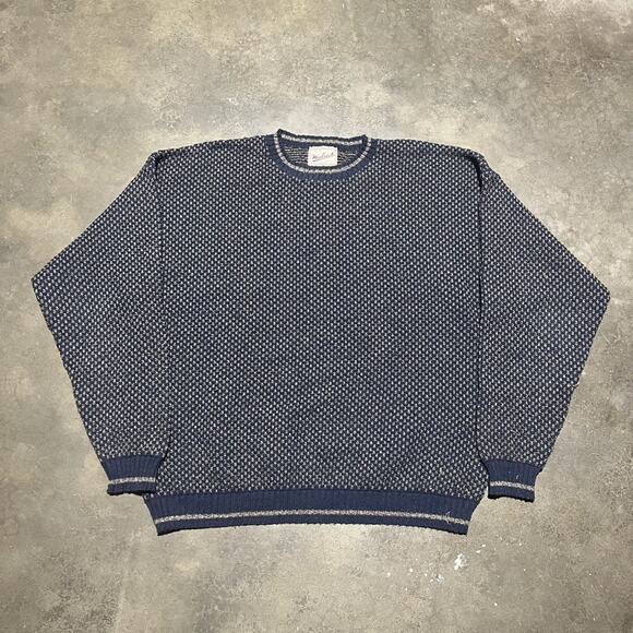 Vintage 90s Woolrich Navy Fisherman Knit Cotton Sweater - Picture 1 of 3